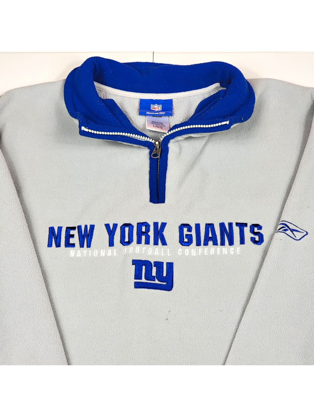 Reebok NFL New York Giants Grey Fleece Pullover Quarter-Zip